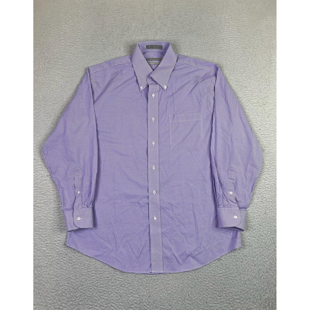 Nordstrom Shirt Mens 16 32 Purple Gingham Traditional Fit Smartcare Wrinkle Free